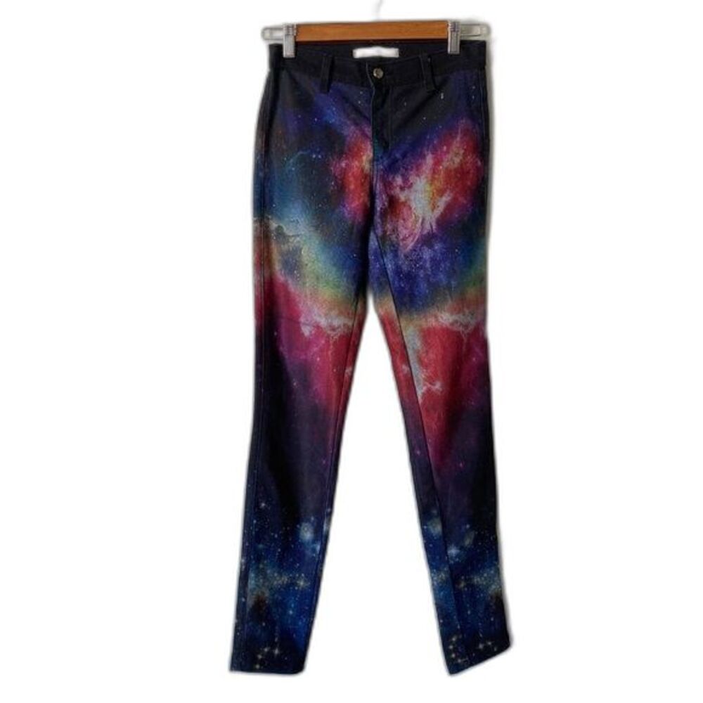 KanCan Skinny Stretch Black Rainbow Galaxy Astronomy Space Mid Rise Jeans Size 1